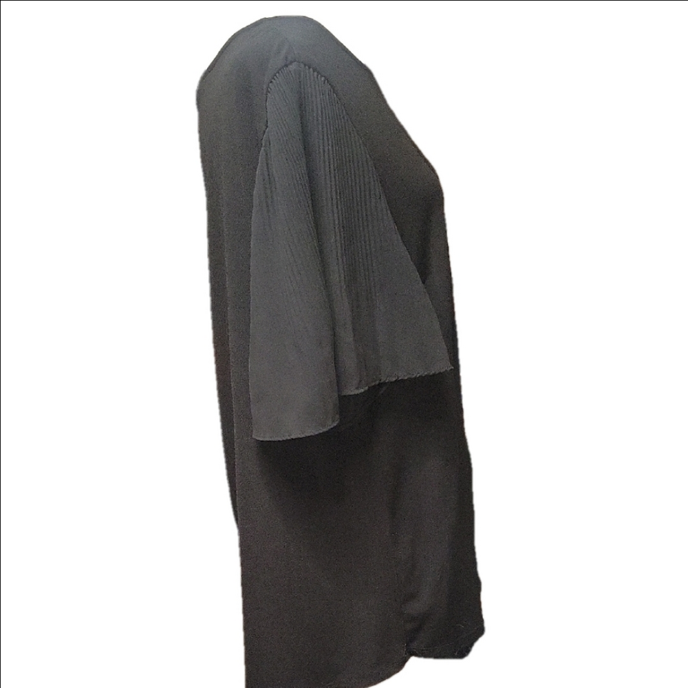 Adrianna Papell Black Relaxed Flowy Short Sleeve Tunic Career Blouse 1x - Picture 3 of 7